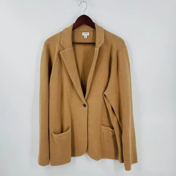 J. Crew Schoolboy Sweater Blazer Camel Brown Cotton Knit Long Sleeve Size 2X - Picture 10 of 10